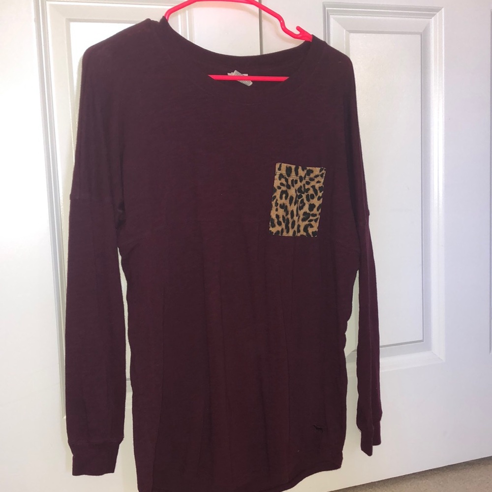 PINK long sleeve shirt with cheetah print pocket